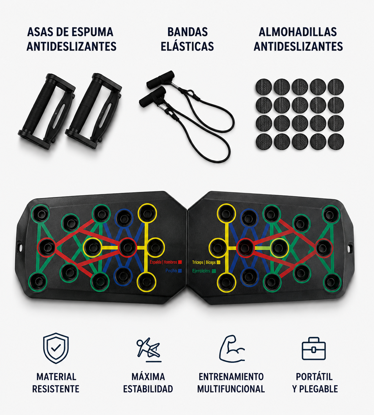 Tabla de Flexiones Plegable Multifuncional con Asas | Entrena Pecho, Espalda, Brazos