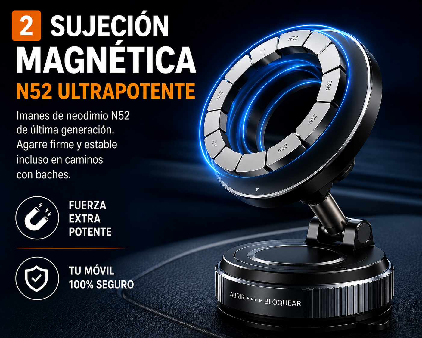 Soporte Magnético para Coche con Ventosa 360° | Compatible con MagSafe