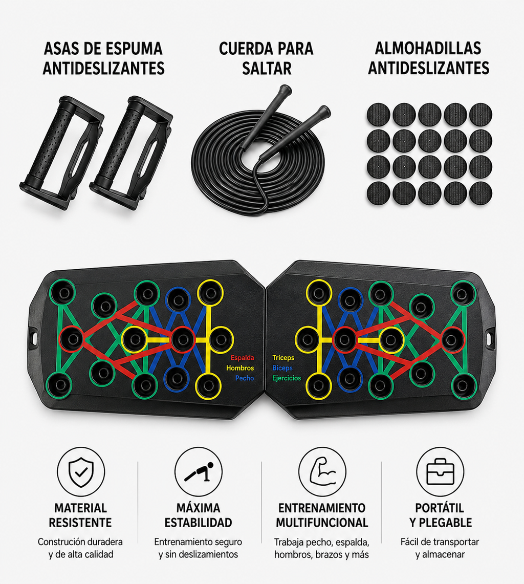Tabla de Flexiones Plegable Multifuncional con Asas | Entrena Pecho, Espalda, Brazos