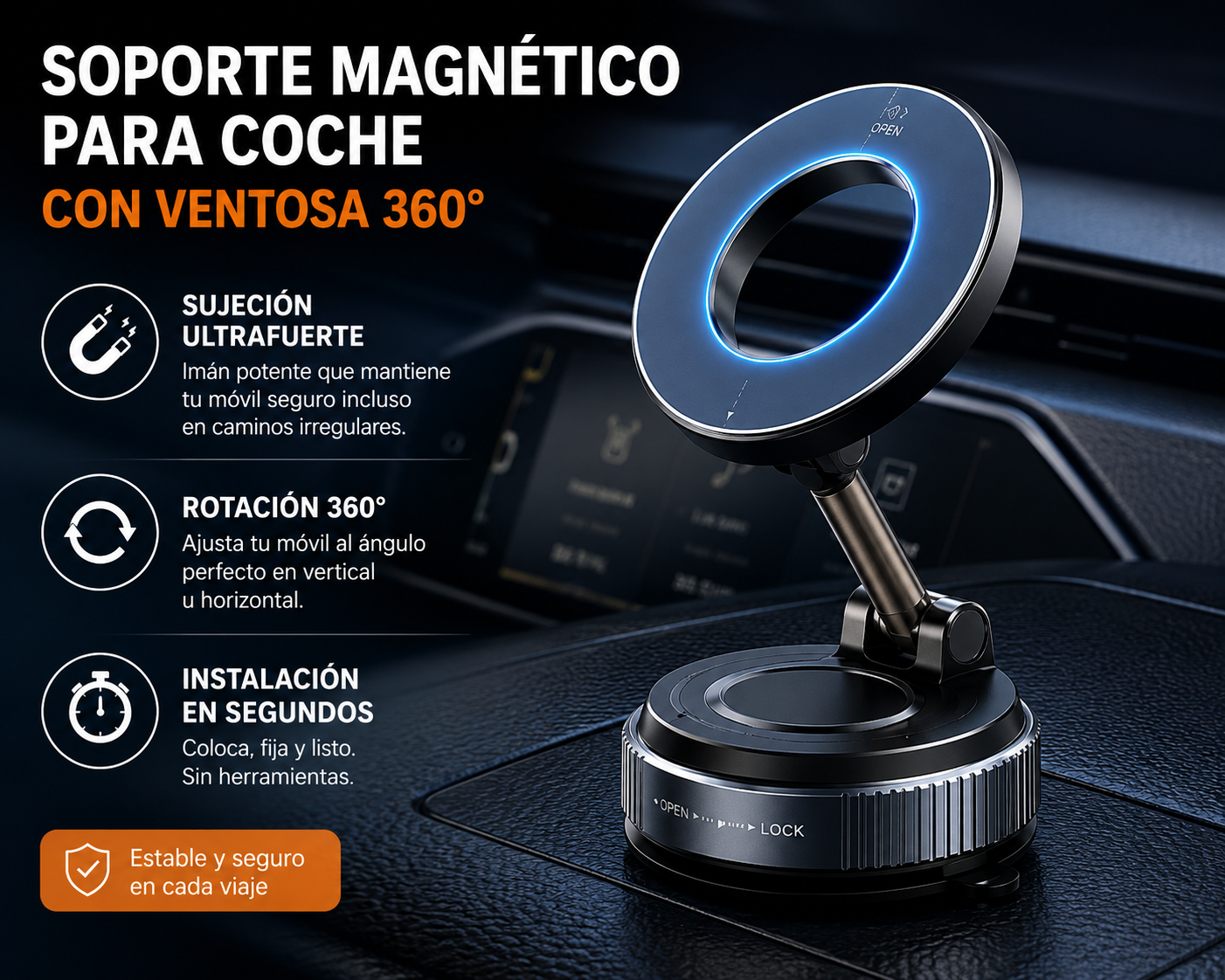 Soporte Magnético para Coche con Ventosa 360° | Compatible con MagSafe