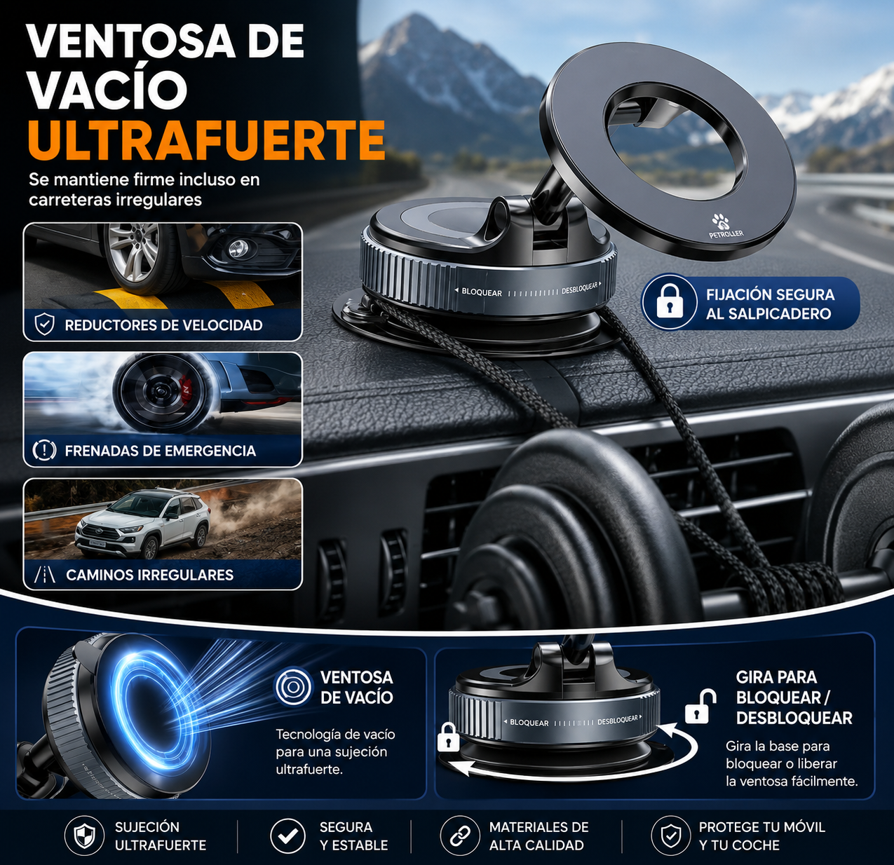 Soporte Magnético para Coche con Ventosa 360° | Compatible con MagSafe