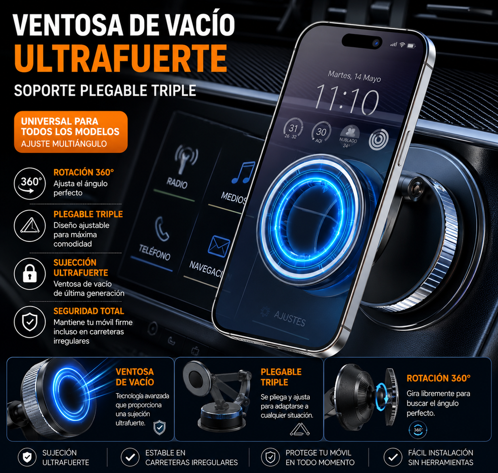 Soporte Magnético para Coche con Ventosa 360° | Compatible con MagSafe