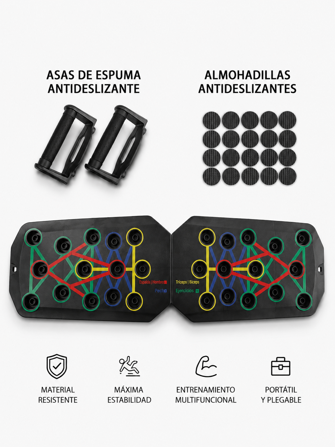 Tabla de Flexiones Plegable Multifuncional con Asas | Entrena Pecho, Espalda, Brazos