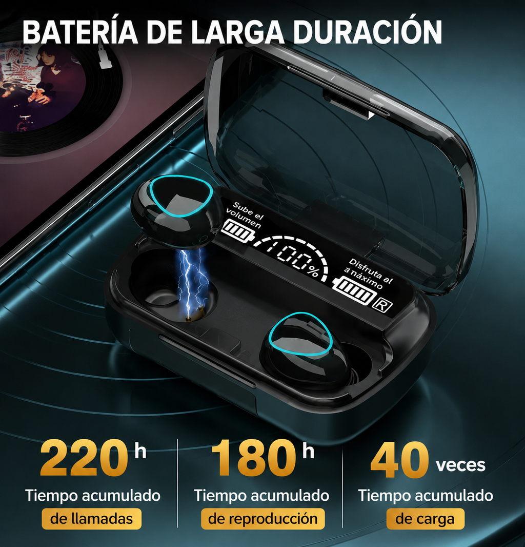 🎧 Auriculares Bluetooth M10 Inalámbricos | Pantalla LED y Estuche de Carga